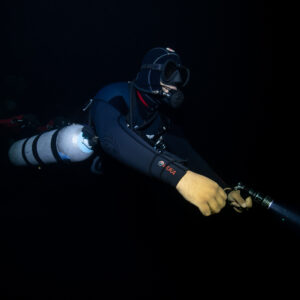 Sidemount diver in Cenote Orquidea